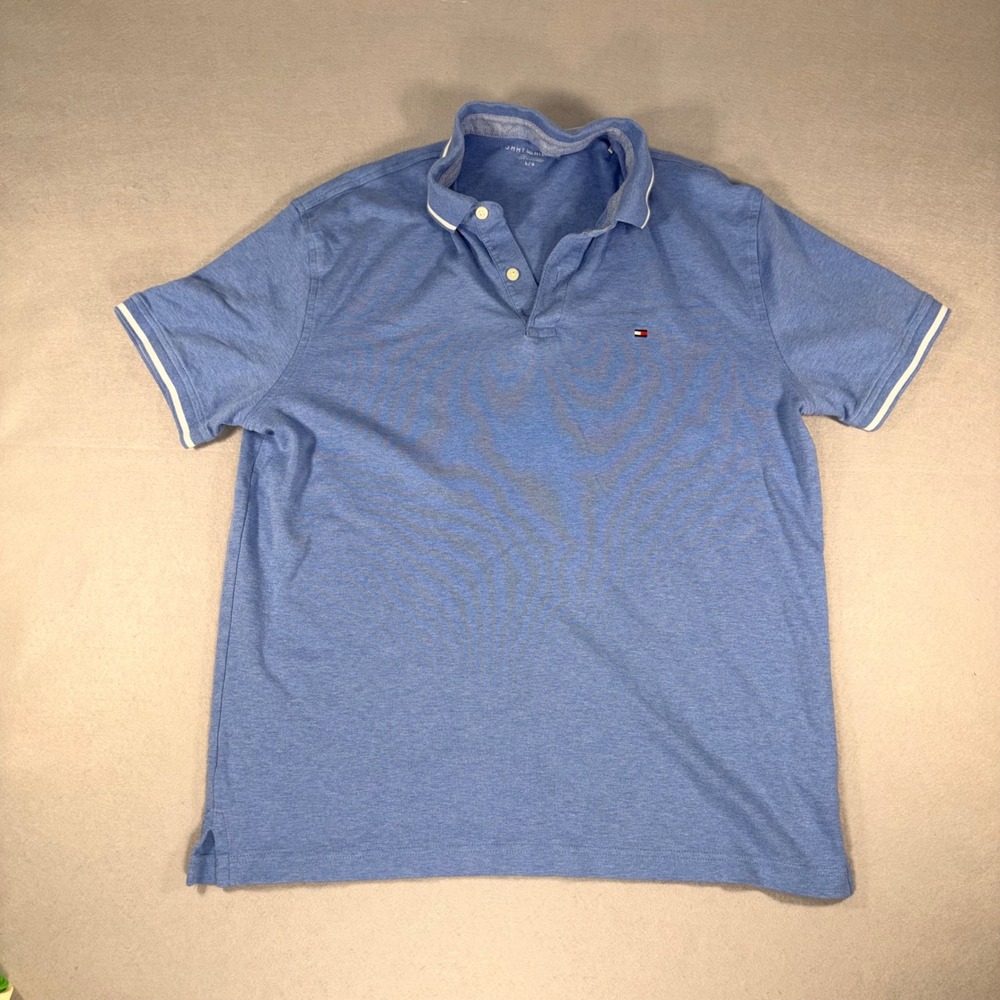 Tommy Hilfiger Mens Polo Shirt Blue Cotton Short Sleeve size Large